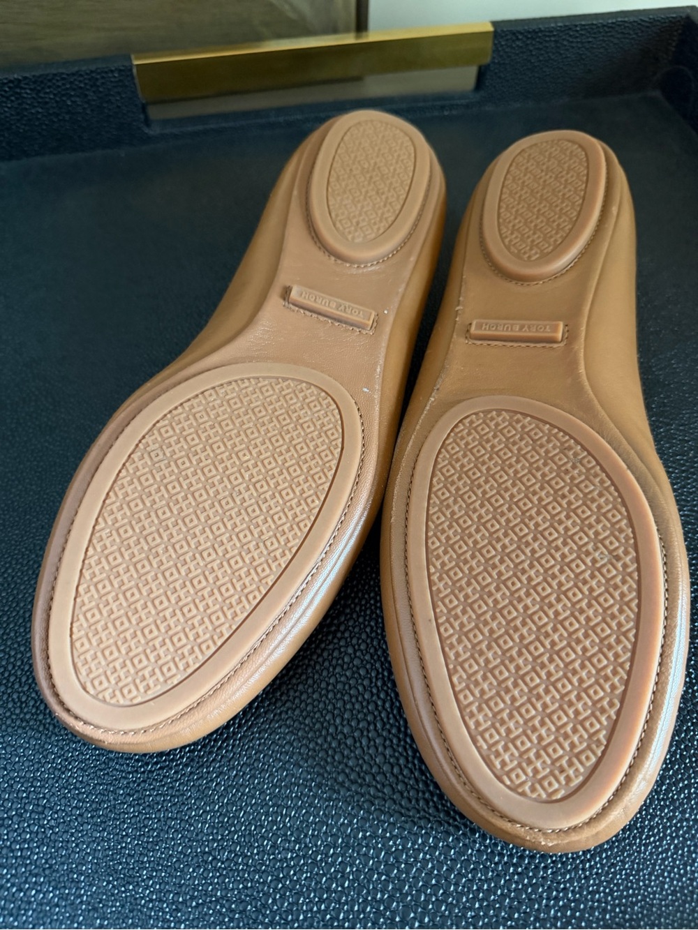 Tory Burch Brown Leather Ballet Flats with Gold Logo Medallion - Picture 5 of 6